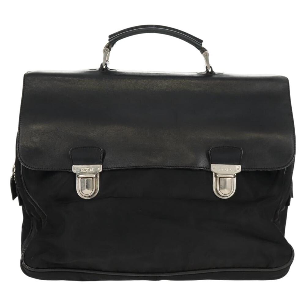 Prada Nylon Leather Handbag Black